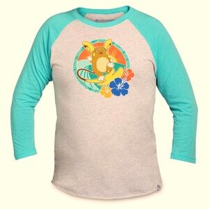 Alolan Raichu Surfing withh Tropical Flowers RAGLAN Baseball Tee Shirt in 2XL